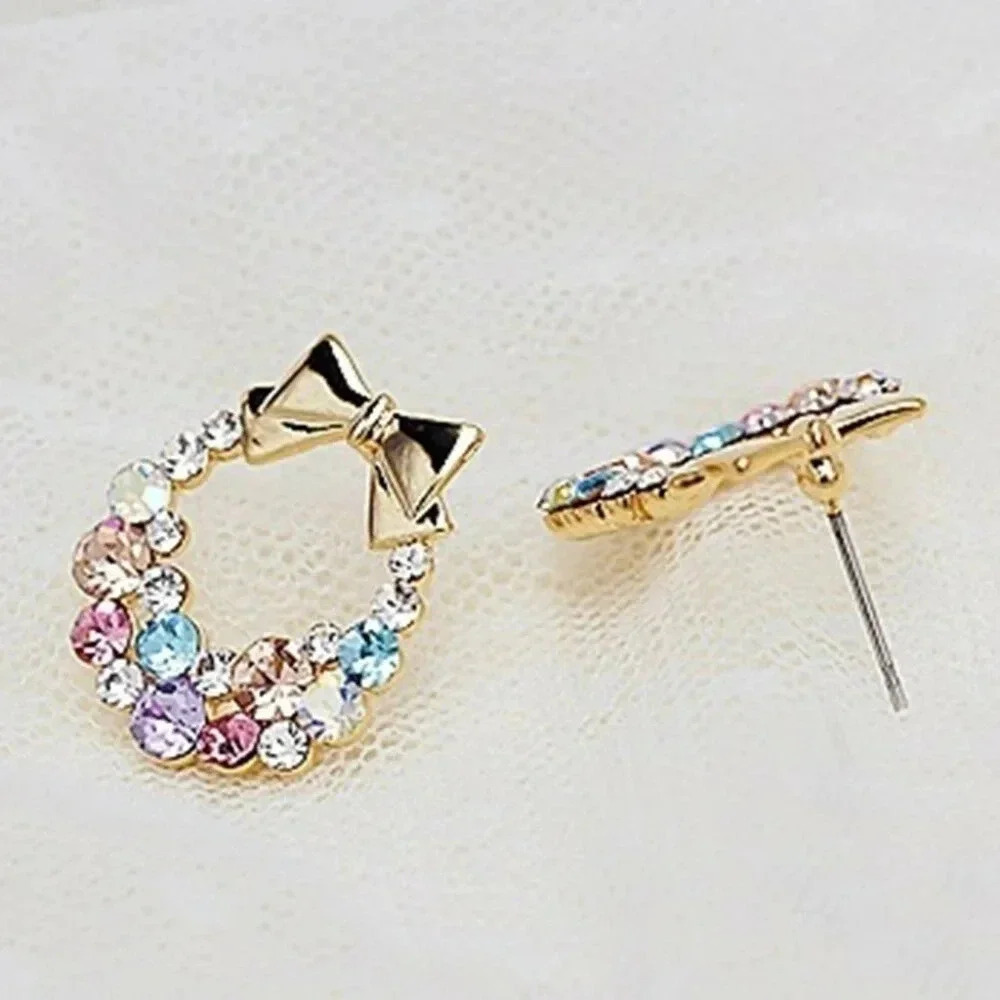 Gold Bow Rainbow Crystal Earrings - Picture 4 of 4